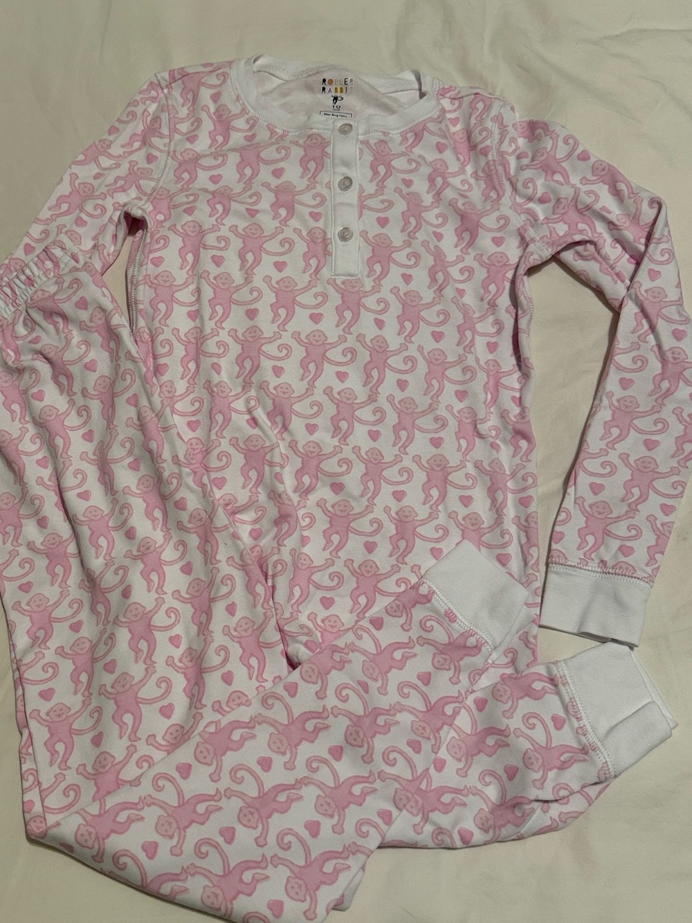2026 Spring sold out - monkey and heart print white & pink Pajama Set